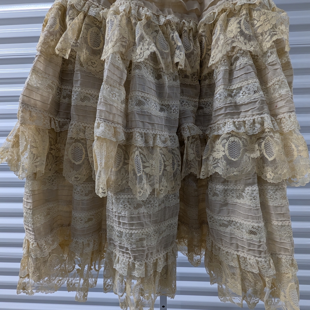 Lace Tiered Ruffle Midi Skirt in Beige - Picture 2 of 4